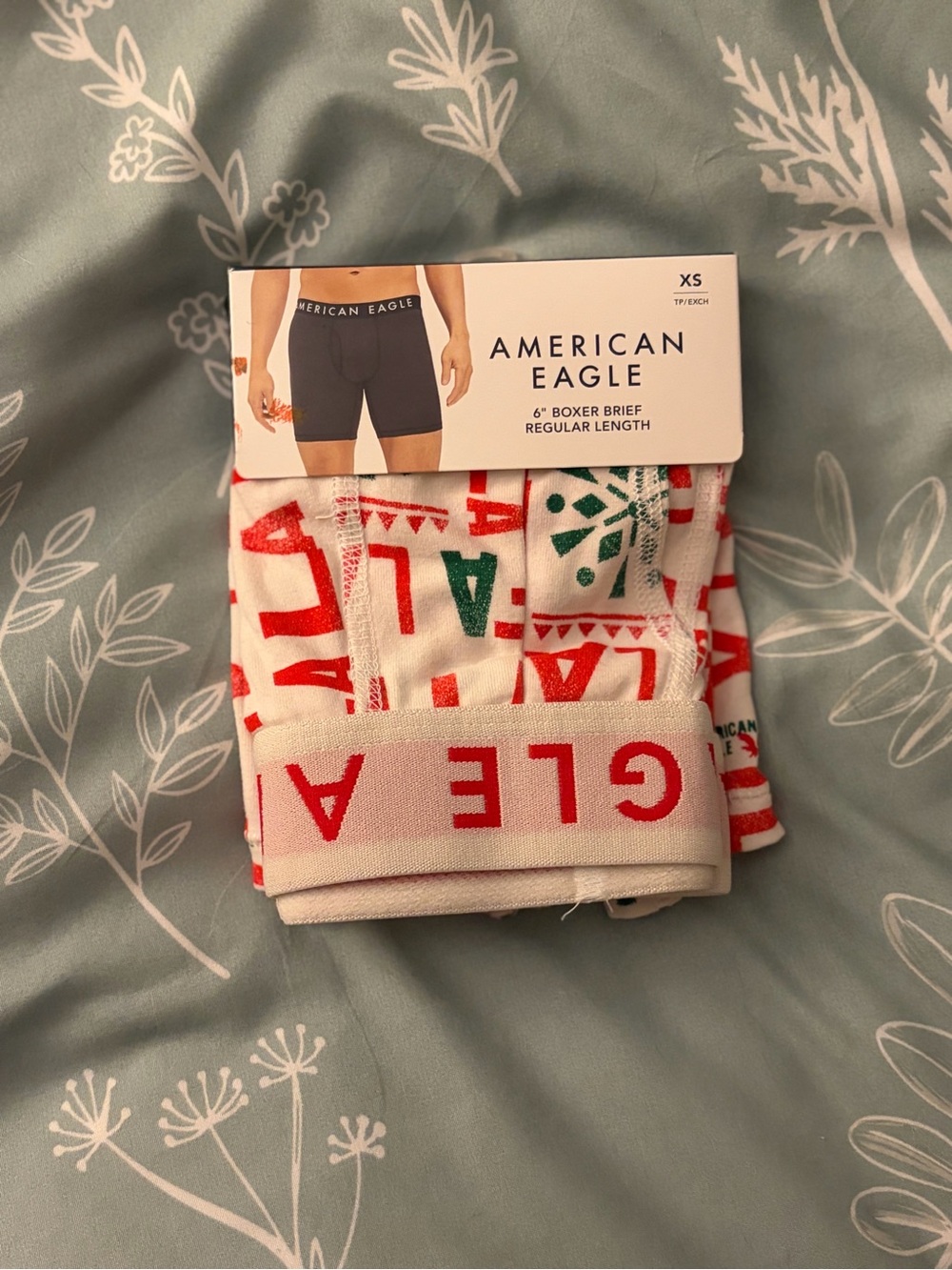 American Eagle Outfitters XS Boxer Briefs with Red and Green Fa La La Print